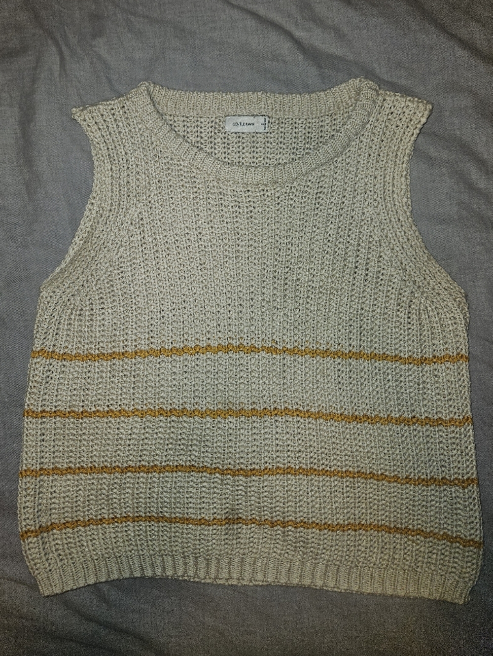 Anthropologie Gentle Fawn Cream Knit Tank with Mustard Stripes